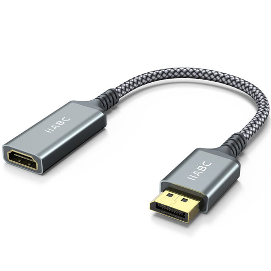 IIABC 4K DisplayPort to HDMI Adapter Cable, Gold-Plated Uni-Directional Display Port DP to HDMI Screen Converter (Male to Female) Compatible