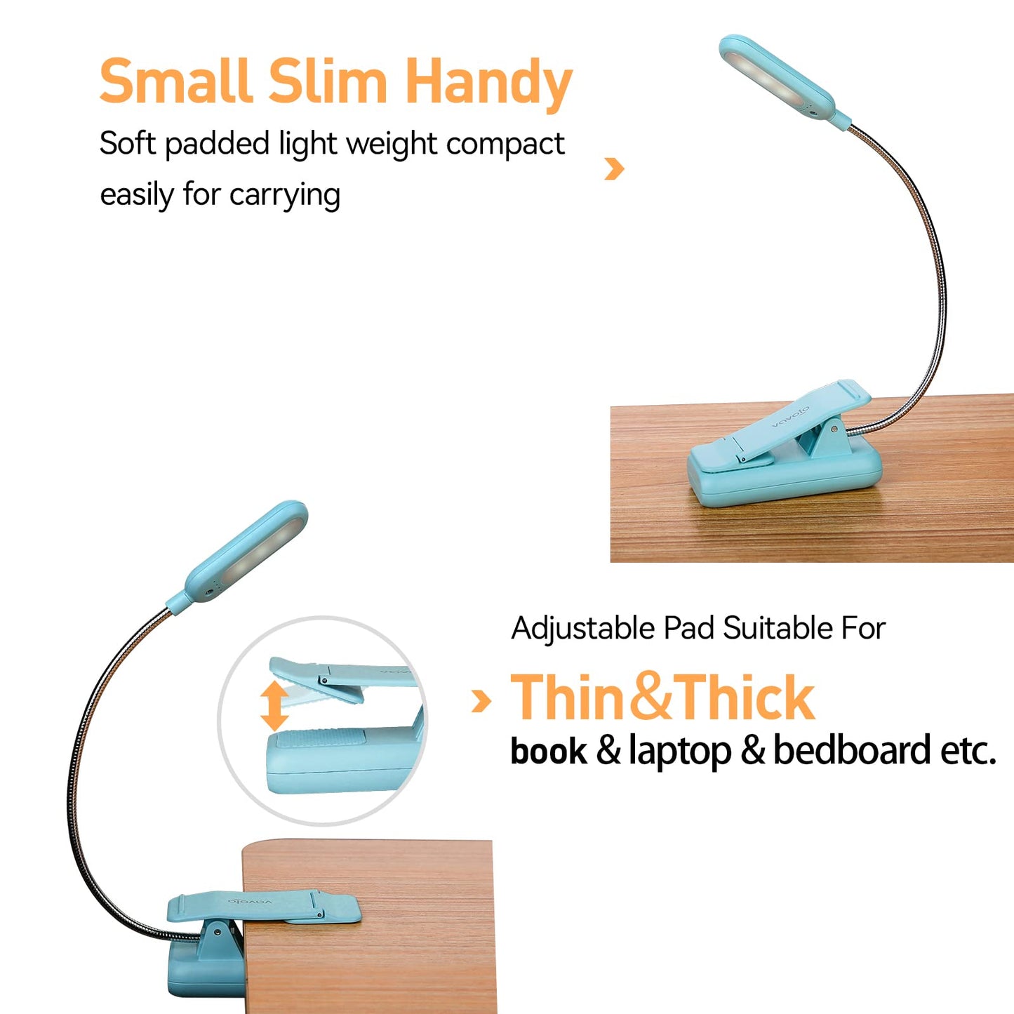 VAVOFO Rechargeable Book Light, Blue Light Blocking, Amber 1600K Clip On Reading Light, Eye Care 7 LEDs Kids Book Light for Reading in Bed with Power