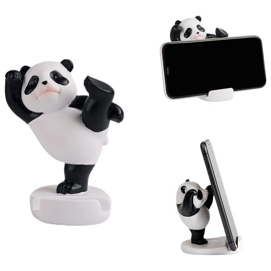 Waowumar Cute Panda Phone Stand for Desk Resin Bear Figurines Phone Holder White and Black Statue Kawaii Desk Accessories