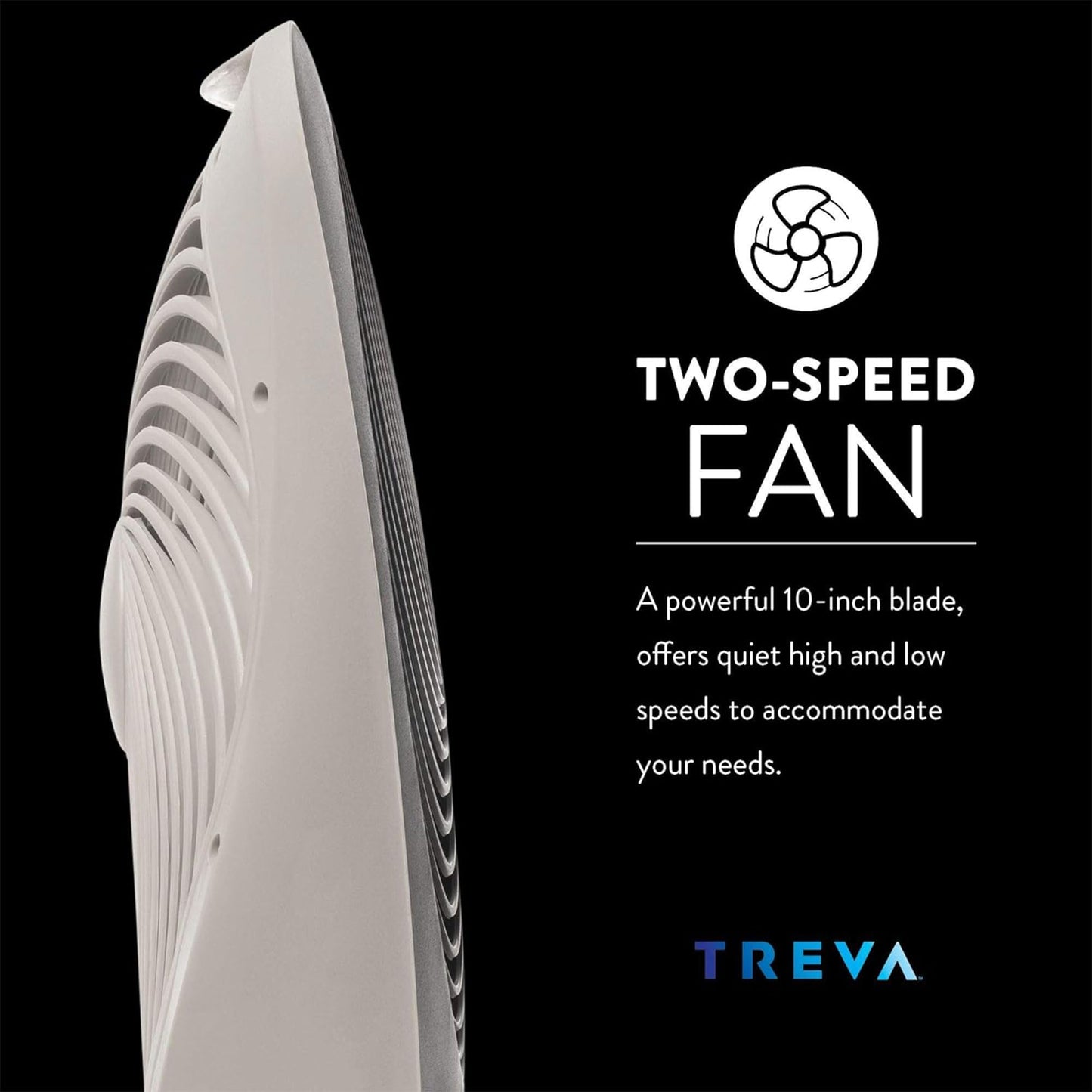 Treva 10 in Portable Fan Battery or AC Powered 2-Speed Desk Fan Black