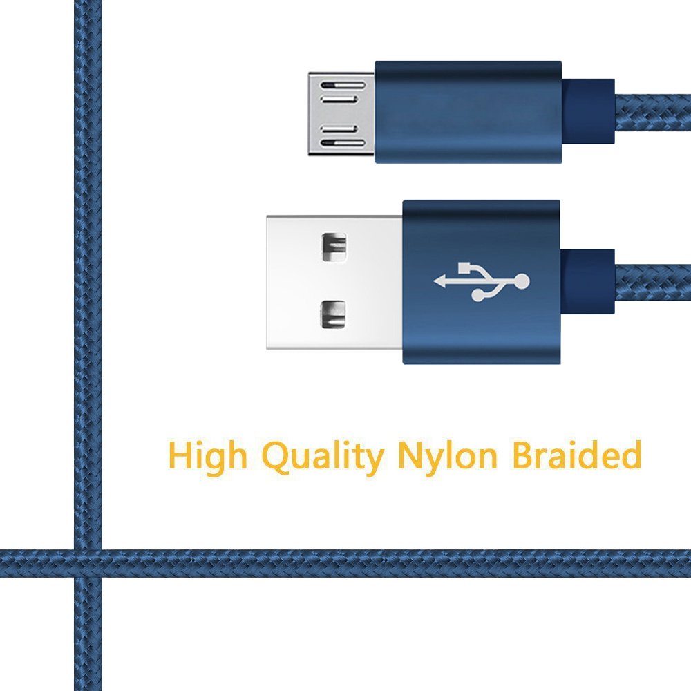 RoFI Micro USB Cable, [2Pack] 0.6M Android Charger, Nylon Braided Micro USB Charger, High Speed USB 2.0 A to Micro B Charging Cord Universal for HTC