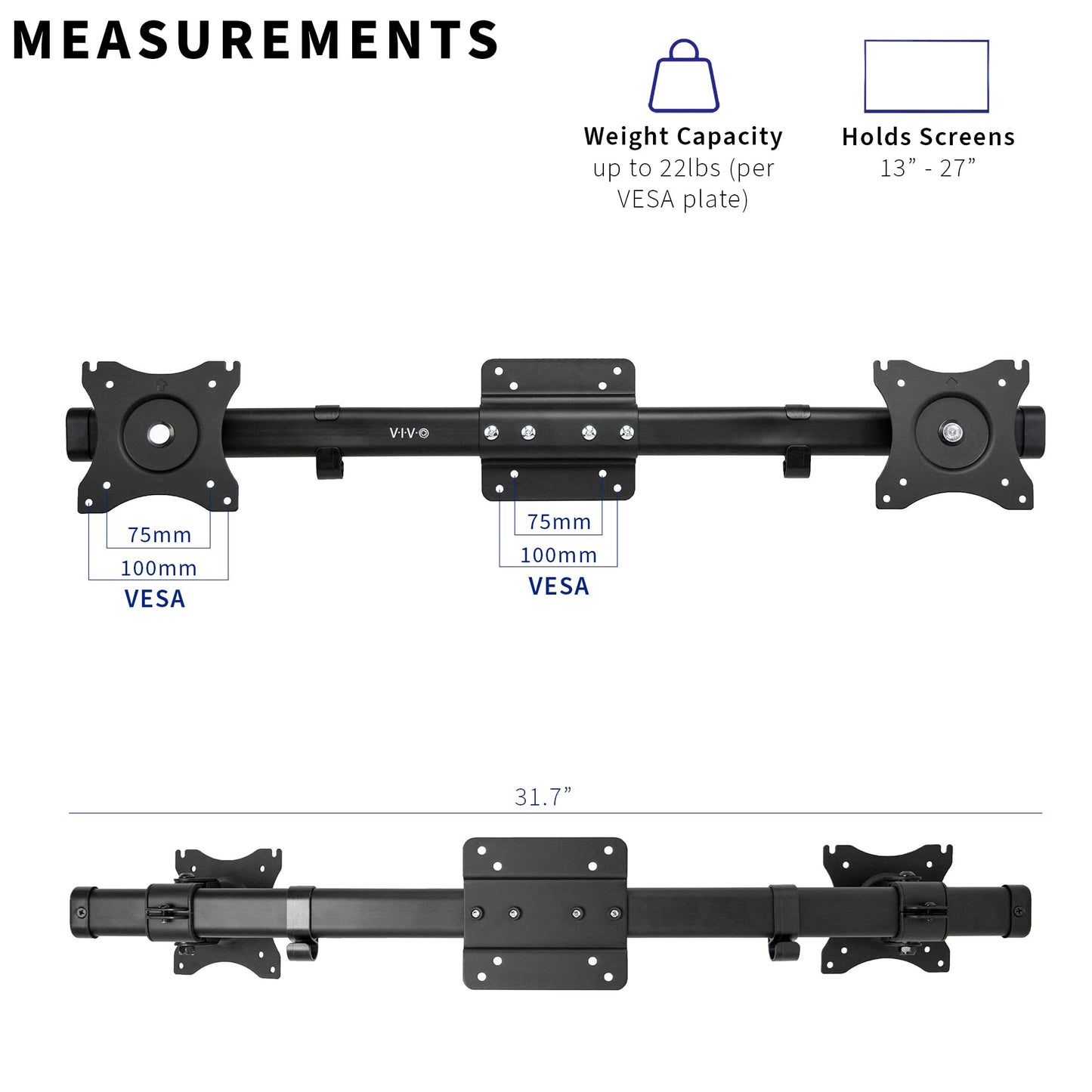 VIVO Dual VESA Bracket Adapter, Horizontal Assembly Mount for 2 Monitor Screens up to 27 inches, MOUNT-VW02A