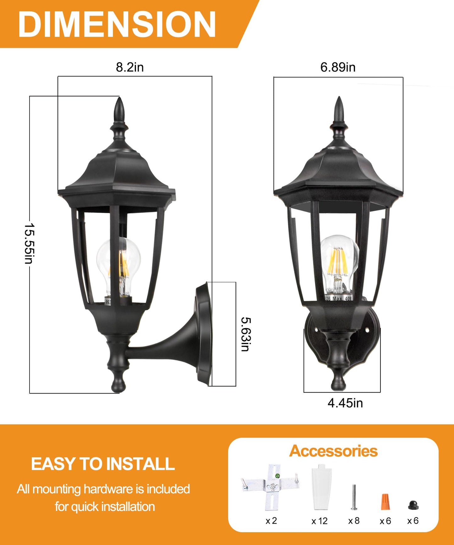 FUDESY Outdoor Wall Porch Lights, Exterior Waterproof Wall Sconce Light Fixture, Black Plastic Wall Lantern Wall Mount Lighting for Front Door
