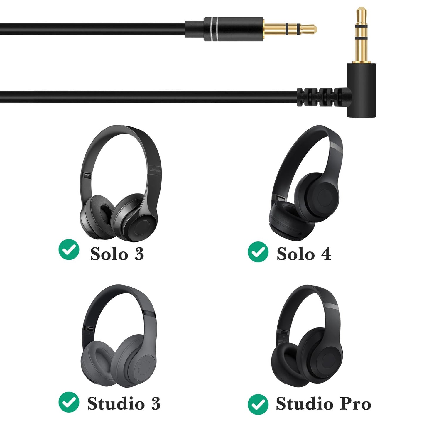 Beats Audio Cable - 4.9ft (1.5m) 3.5mm TRRS to TRS Replacement Aux Cord for Solo, Studio, V-Moda Crossfade Headphones