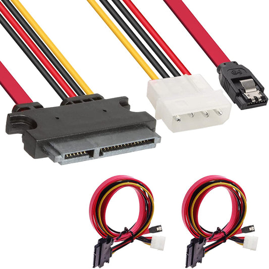 DKARDU 2 Pack SATA Data & Power Combo Cable, 4 Pin IDE LP4 Power + 22 Pin SATA to 7Pin Data Cable for SSD HDD Hard Drive, 30cm/12-inch