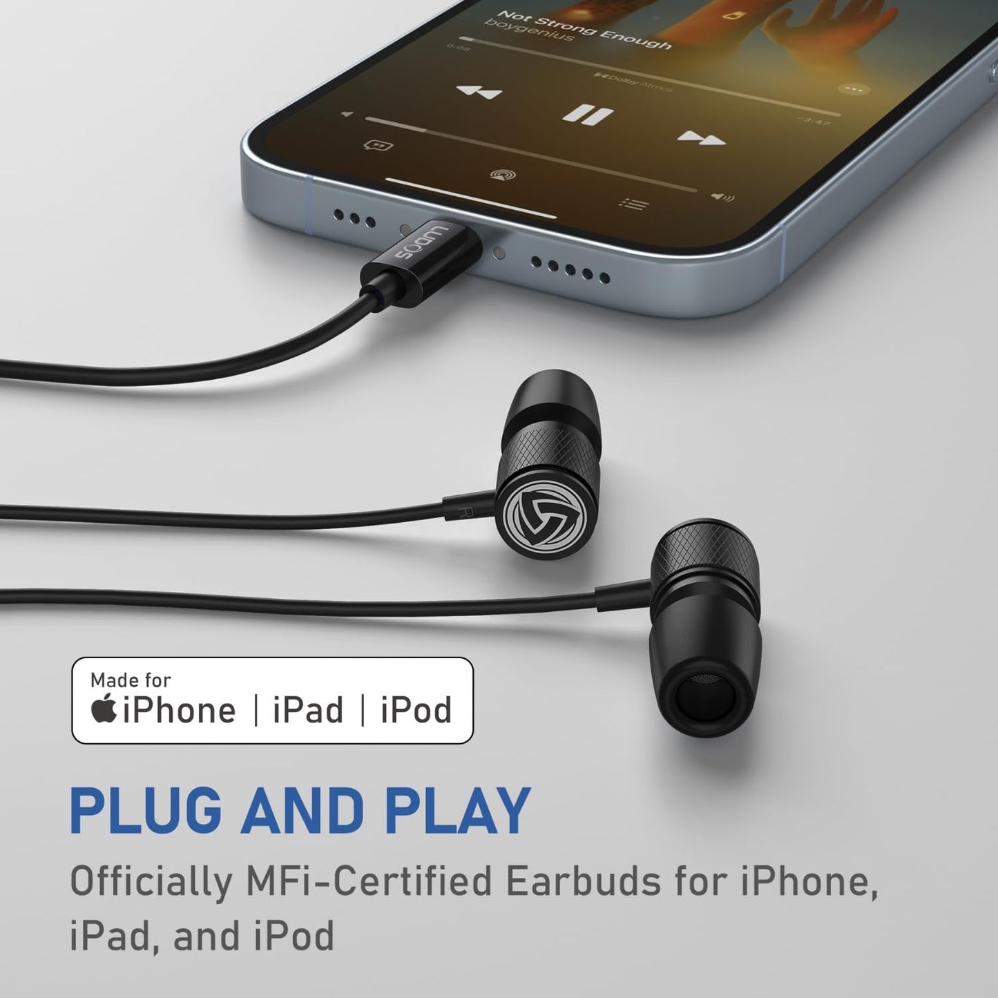 LUDOS Ultra iPhone Wired Headphones Earbuds Earphones with Lightning Connector Apple MFi Certified, 5 Years Warranty, for iPhone 14 13 12 11 Pro Max X