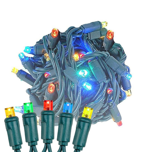 Novelty Lights 17ft 50 LED Multicolor Christmas Lights Outdoor/Indoor, 4" Spacing, Green Wire String Lights for Festive Xmas Lighting, IP55, UL