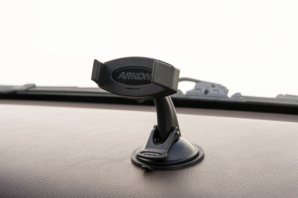ARKON Mounts Suction Cup Phone Holder, Works on Dash and Windshield, Strong Spring-Loaded Holder, Adjustable Arm, Sticky Dash Suction, Compatible