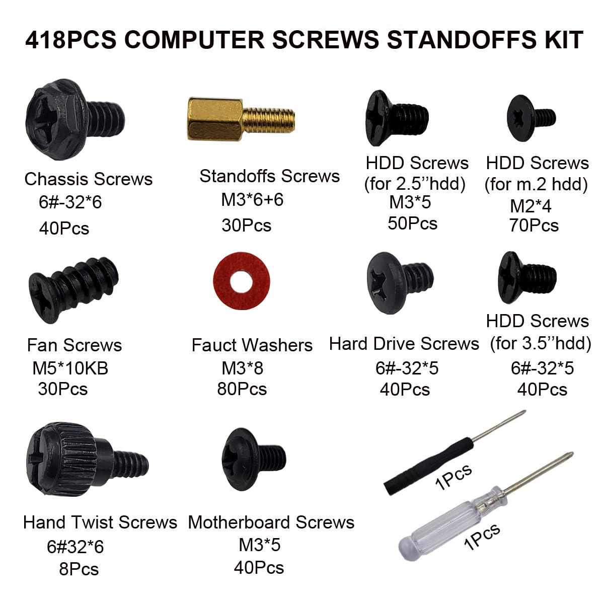 418Pieces Computer Screws Assortment Set Standoffs Screws for Motherboard, HDD,SSD,Cooling Fan,ATX Case,Chassis,Laptop Case Repair