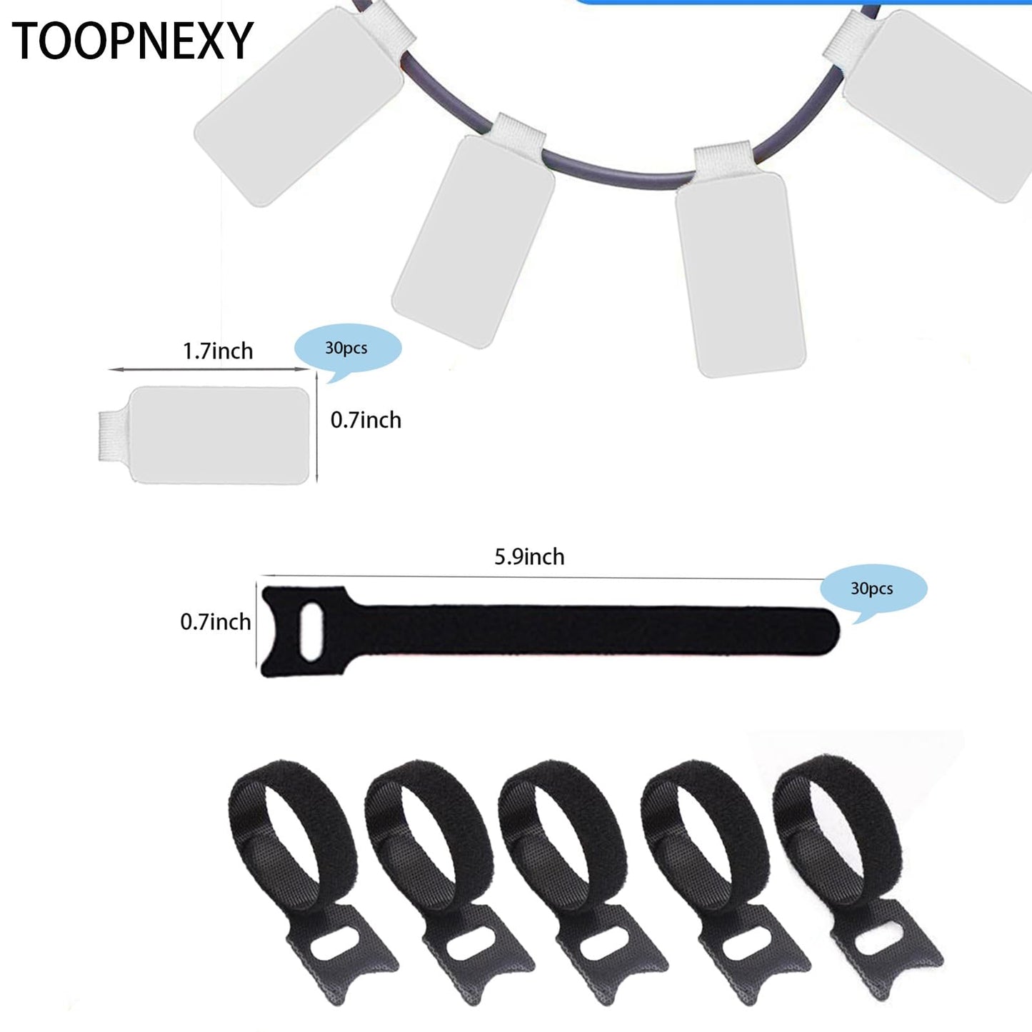 60 Pieces Cable Labels & Reusable Hook and Loop Fastening Ties Set - 30 Pieces Cord or Wire Labels & 30 Pieces Labels for Electronic Cords, Home
