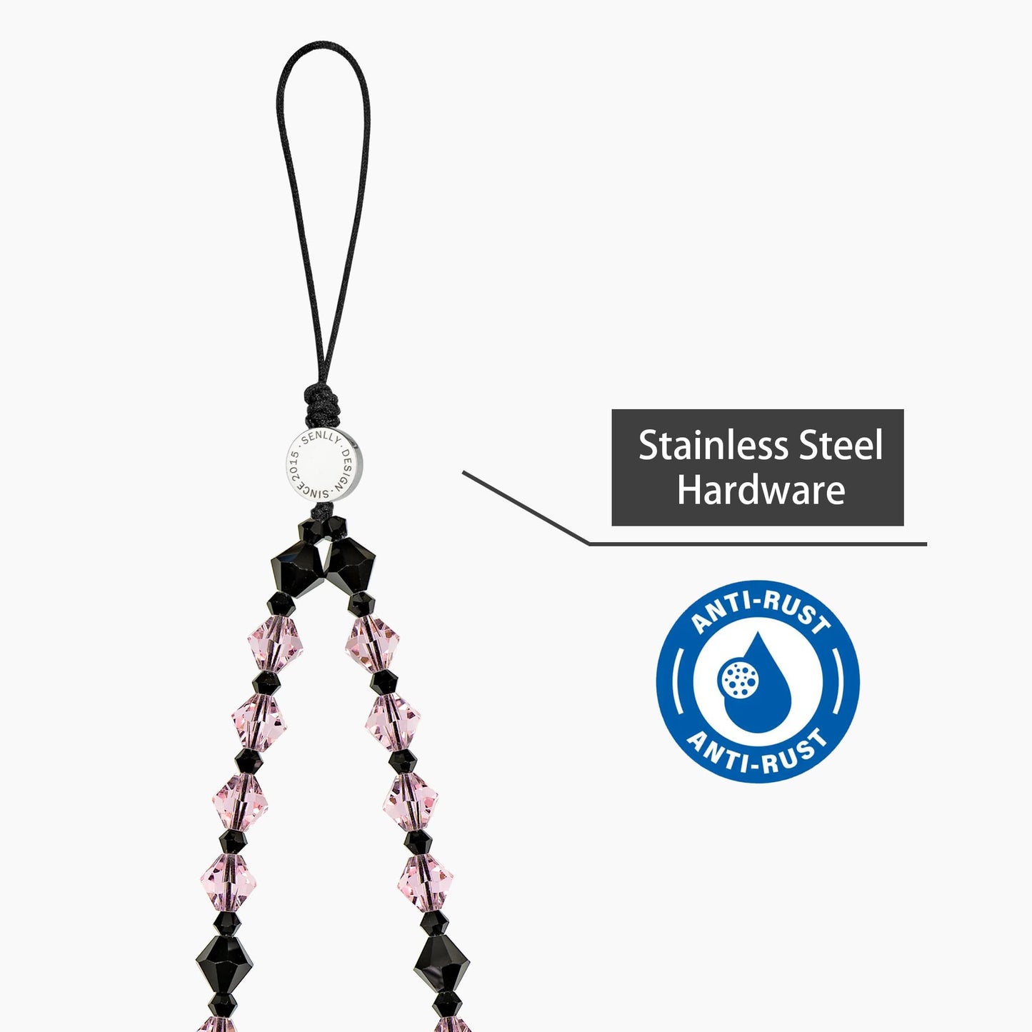 SENLLY Wristlet Phone Lanyard Charm, Selected K9 Crystal Wrist Strap, Use Stainless Steel Hardware, Jewel Gift for Women