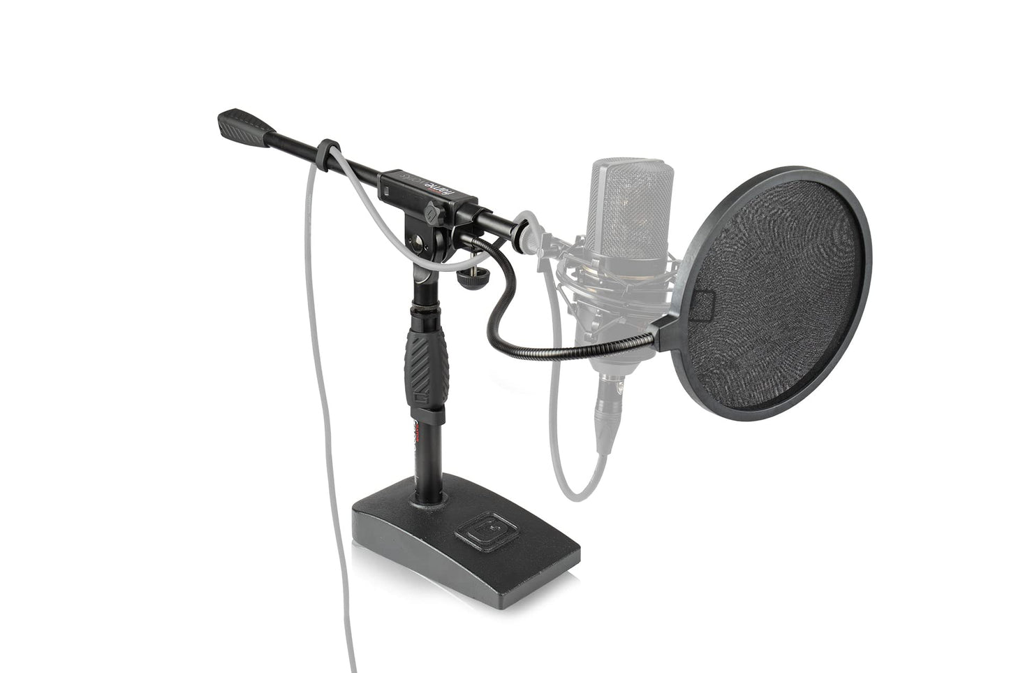 Gator Frameworks GFW-MIC-0821 Bass Drum and Amplifier Microphone Stand with Single-Section Boom and Weighted Base Bundle with Windscreen, XLR Cable
