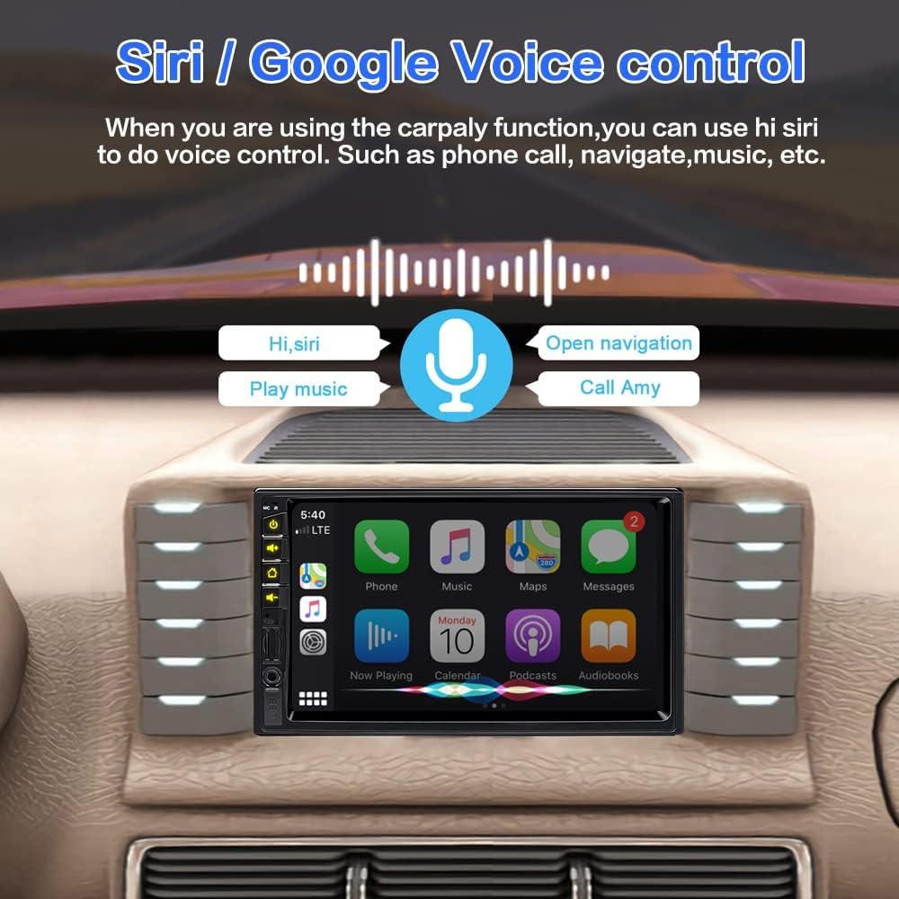 7 inch Double Din Car Stereo for Wireless Carplay & Android Auto with Voice Control,Bluetooth5.2 MirrorLink, Car Radio with Backup Camera,Touch Screen