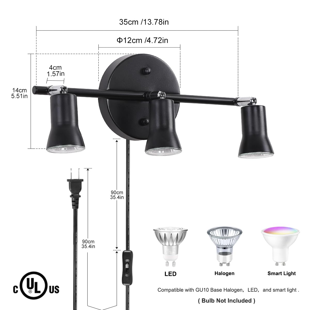 GLADFRESIT Industrial Track Lighting Kit - Adjustable 3-Light Brass Lamp Holder, Rotatable Spot Lights for Kitchen Bathroom Loft, Vintage Ceiling
