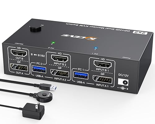 4K@144Hz KVM Switch 2 Monitors 2 Computers 8K@60Hz, MLEEDA HDMI and Displayport Dual Monitor KVM Switch with 4 USB 3.0 Port for Keyboard Mouse