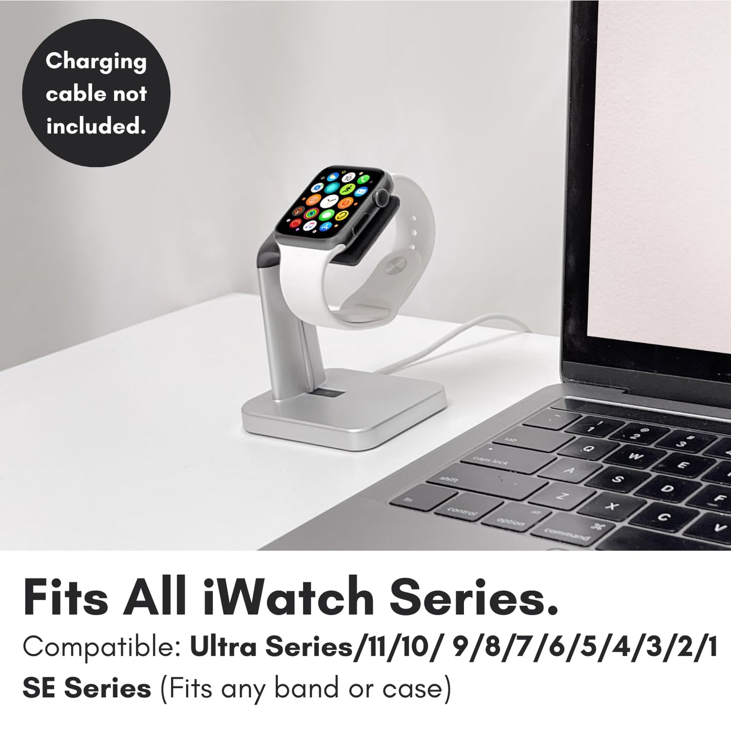 Macally Apple Watch Stand for Series Ultra 11,10, 9, 8, 7, 6, 5, 4, 3, 2, 1, SE (49mm 45mm 44mm 42mm 41mm 40mm 38mm) - Apple Watch Charger Stand Dock