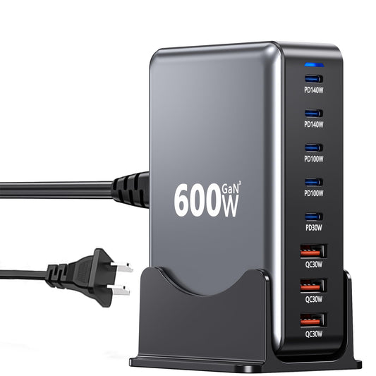 600W USB Charging Station,8-in-1 Multiple USB C Charger Block,Dual PD 140W Laptop Fast Charger Adapter,Multiple Devices Hub Compatible with MacBook