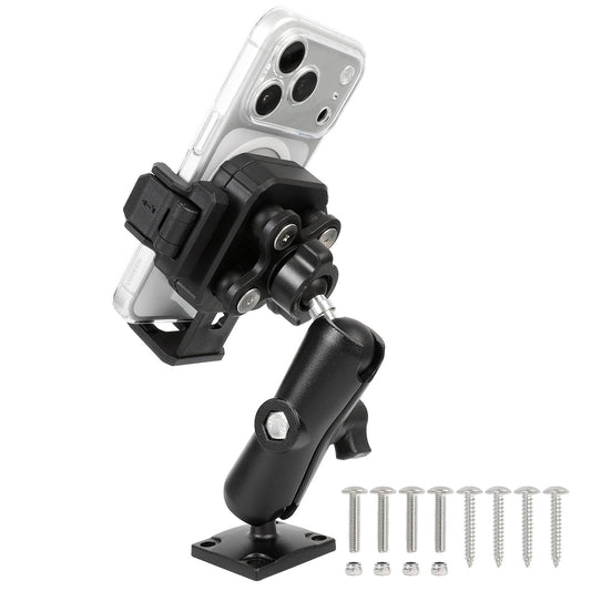 FPN Universal Phone Mount Holder for Car, Truck, Boat - Vibration Dampener, Aluminum AMPS Square Base, Medium Arm, 1s Quick Lock/Release, Camera
