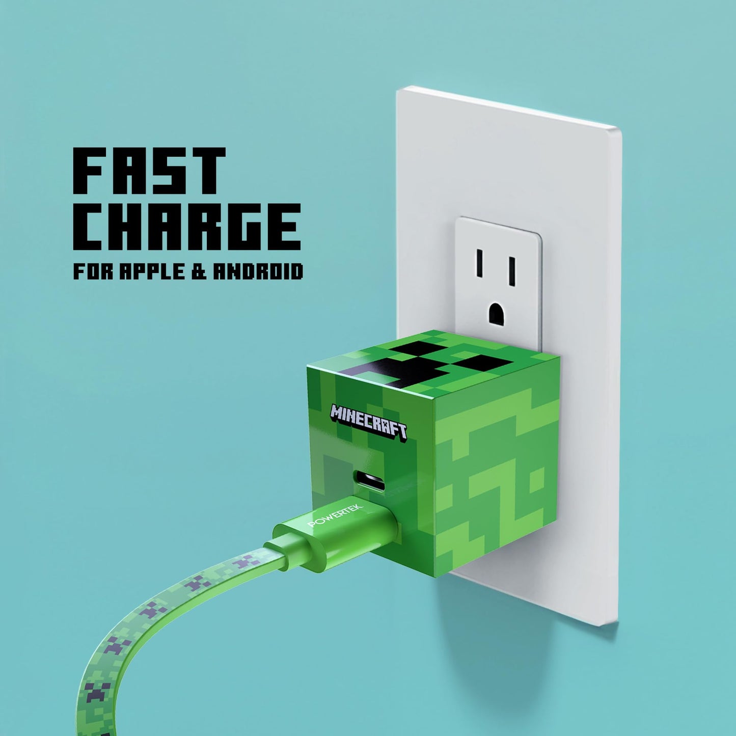 LIQUIPEL Powertek Minecraft Charging Bundle USB-C to C Cable and Wall Charger (Creeper)