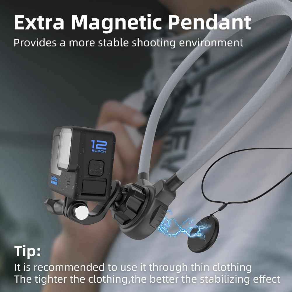 SUREWO Magnetic Neck Holder Mount for Gopro, POV Necklace Mount Quick Release Hands Free Mounting for Go Pro Hero 13/12/11/10/9/8/7 Black,DJI Osmo