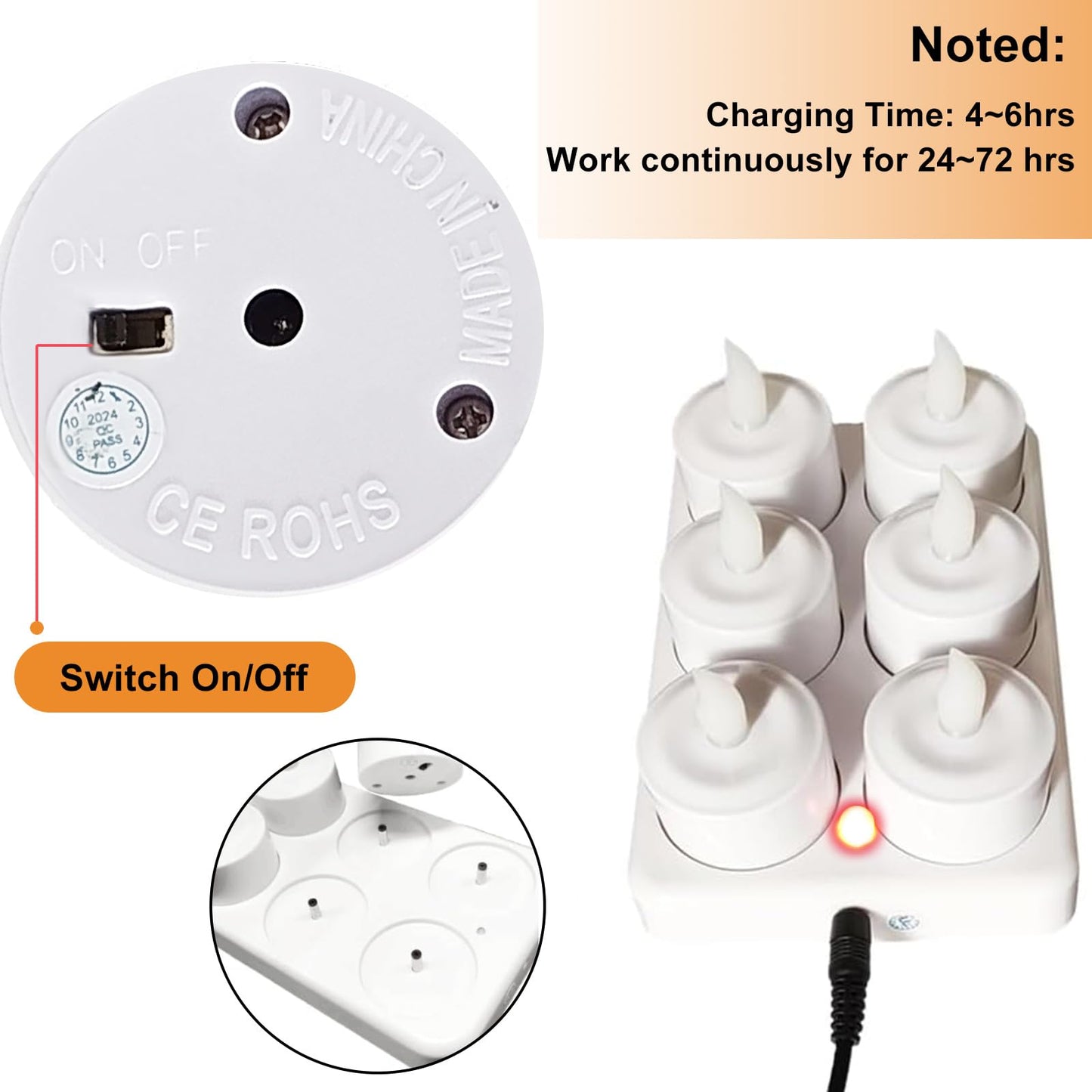 EuroFone 12PCS Flameless Candles - Rechargeable LED Tea Lights, Battery-Operated Electric Candles with Charging Base. Perfect Fake Candles for Wedding