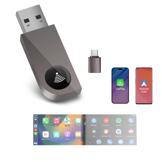 Pyniro 2 in 1 Wireless CarPlay Adapter, Android Auto Plug&Play CarPlay Dongle Converts Wired to Wireless with USB&USB-C/Type-C, Fast Auto-Connect
