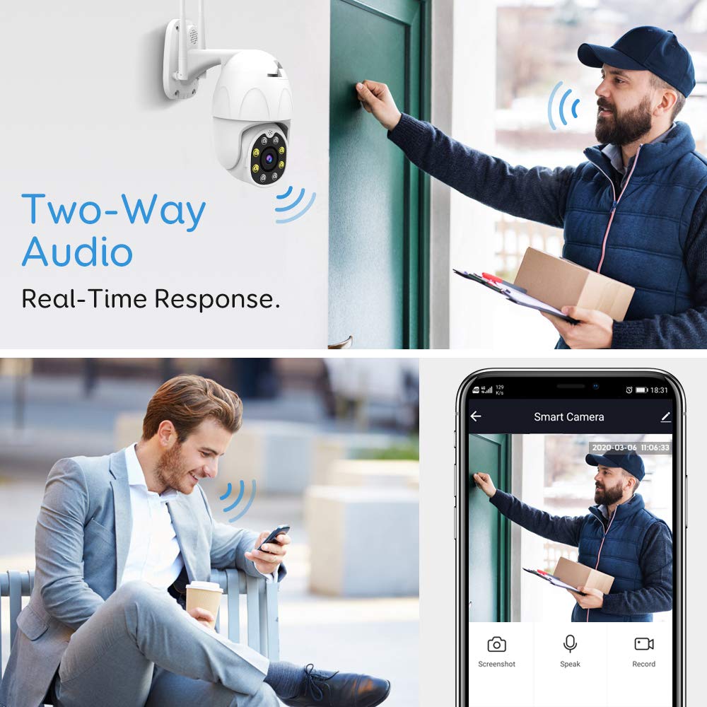 TOURALLE Security Camera Outdoor, 1080P WiFi Home Surveillance Camera with Phone App, PTZ IP Camera, Night Vision, IP65 Waterproof, 2Way Audio