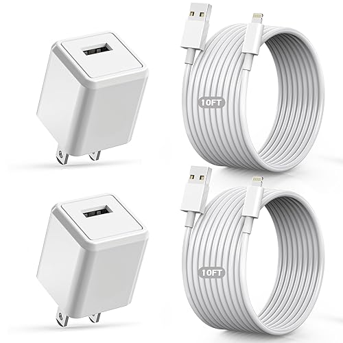 2Pack[Apple MFi Certified] iPhone Charger,10Feet Extra Long Lightning Cable Data Sync Transfer Cord with Portable Travel Charging Block Compatible…