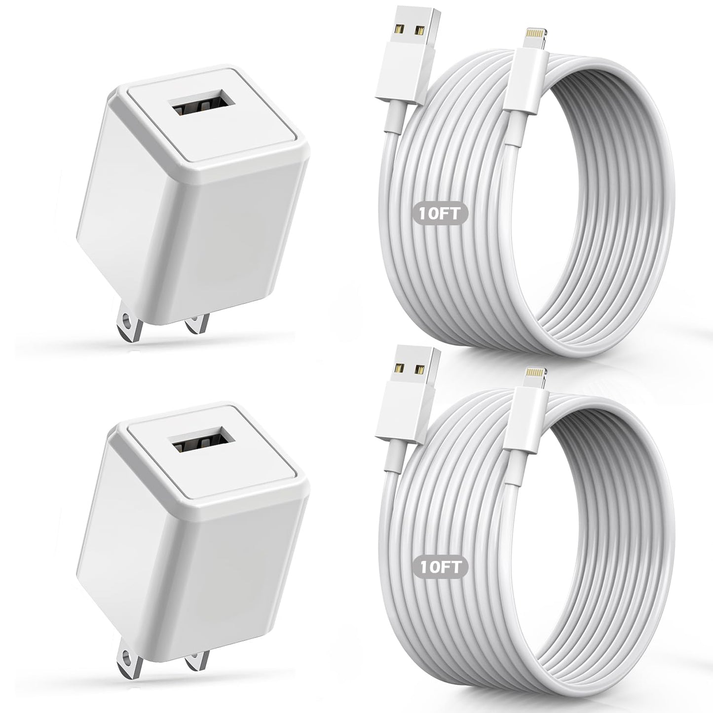 2Pack[Apple MFi Certified] iPhone Charger,10Feet Extra Long Lightning Cable Data Sync Transfer Cord with Portable Travel Charging Block Compatible…