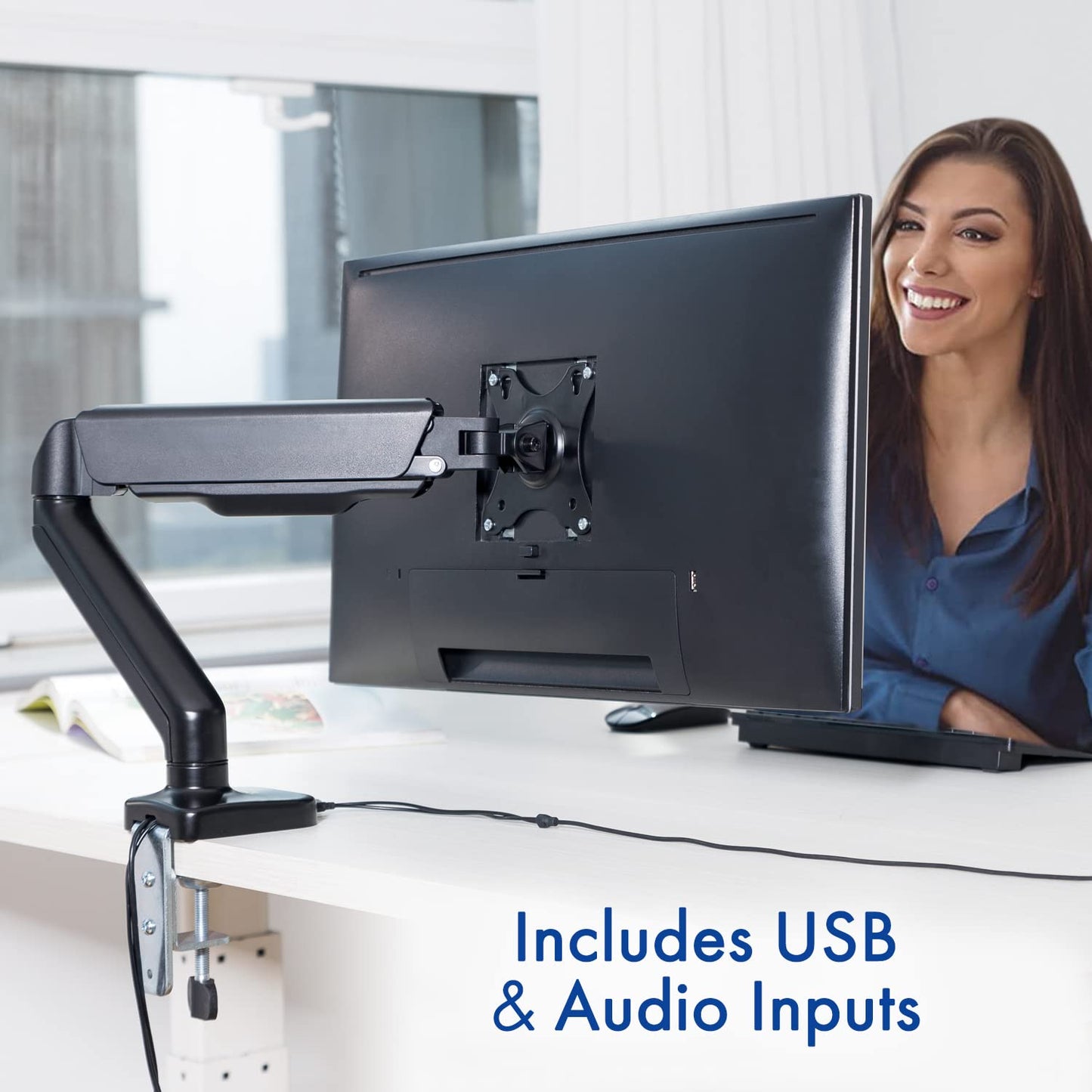 Stellar Mounts Spring LCD Monitor Arm with USB and Multimedia Ports for: KOORUI QHD Curved 27 Inch Monitor, Fast VA Computer Gaming Monitor(2560 *