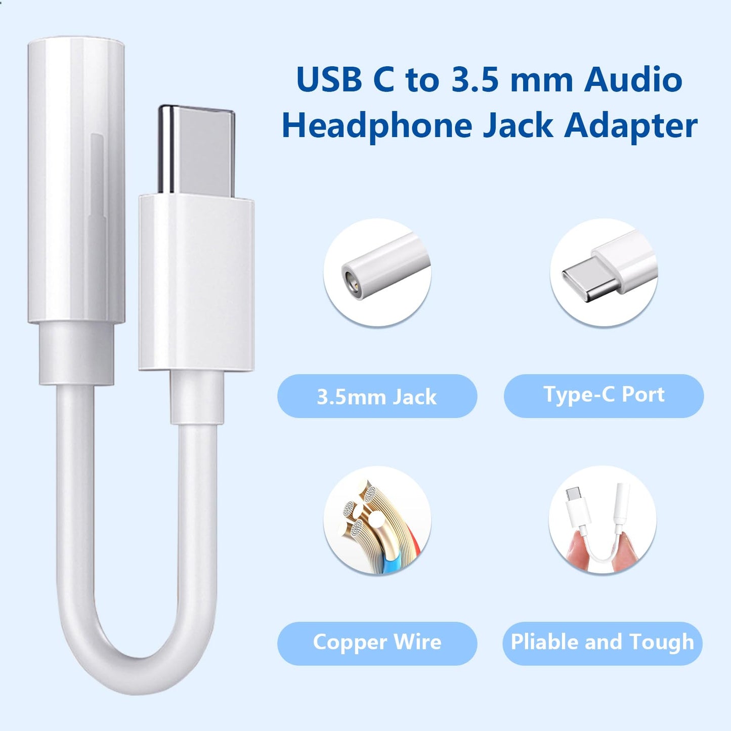 5 Pack USB C to 3.5mm Headphone Jack Adapter Type C Audio Aux Cable Dongle Compatible with iPhone 16/15/15 Plus/15 Pro/15 Pro Max/iPad/Pixel, Samsung