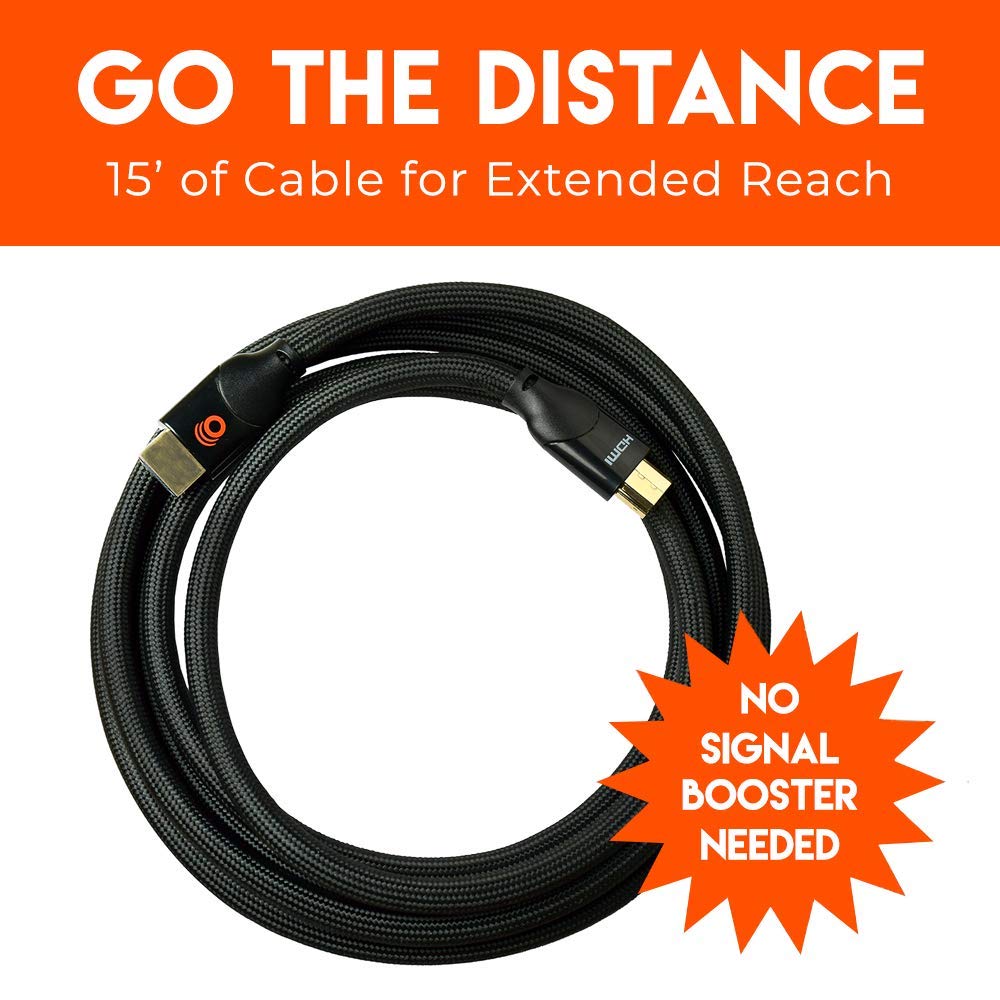 ECHOGEAR Long 15ft Braided HDMI 2.0 Cable - 4k & HDR Compatible - Gold Plated Connections Support 4k at 60fps Refresh Rate & 18gbps Bandwidth