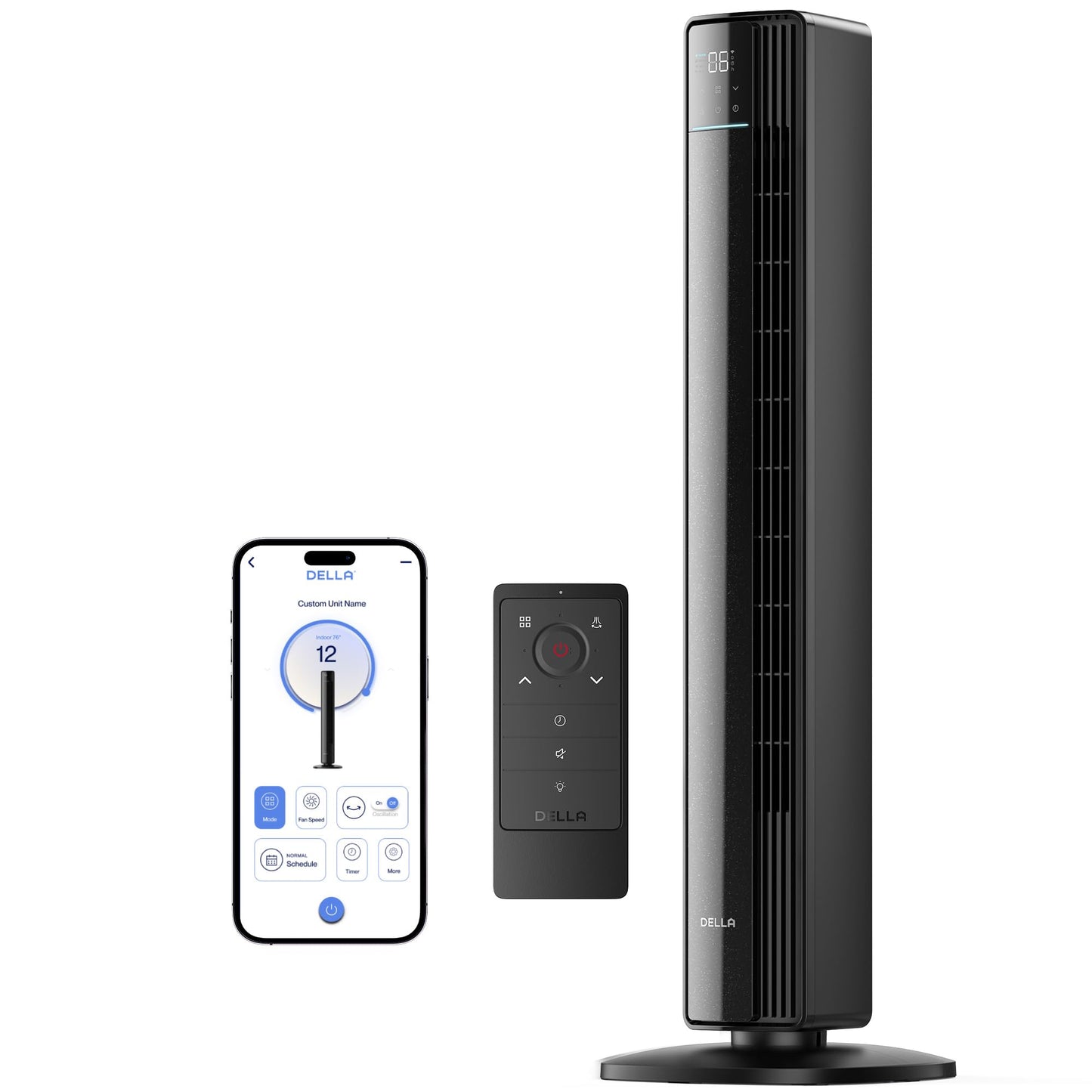 Della 42" Smart Tower Fan, Ultra Quiet 23dB Cooling Fan with 12 Speeds, 90° Oscillating, 28ft/s Airflow, DC Motor, 24H Timer, Voice/App/Remote Control