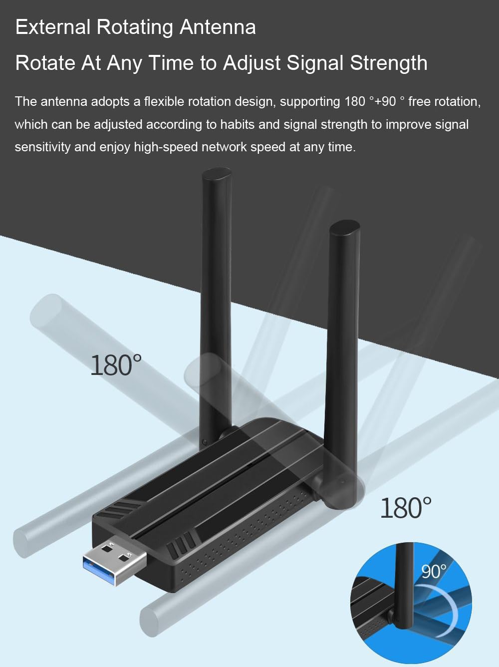 1800Mbps WiFi6 USB Adapter USB Wireless Network Card 2.4G/5GHz USB3.0 Wireless Wi-Fi Dongle Network Receiver Card for Win 10/11 Only (AX1808 MT7921