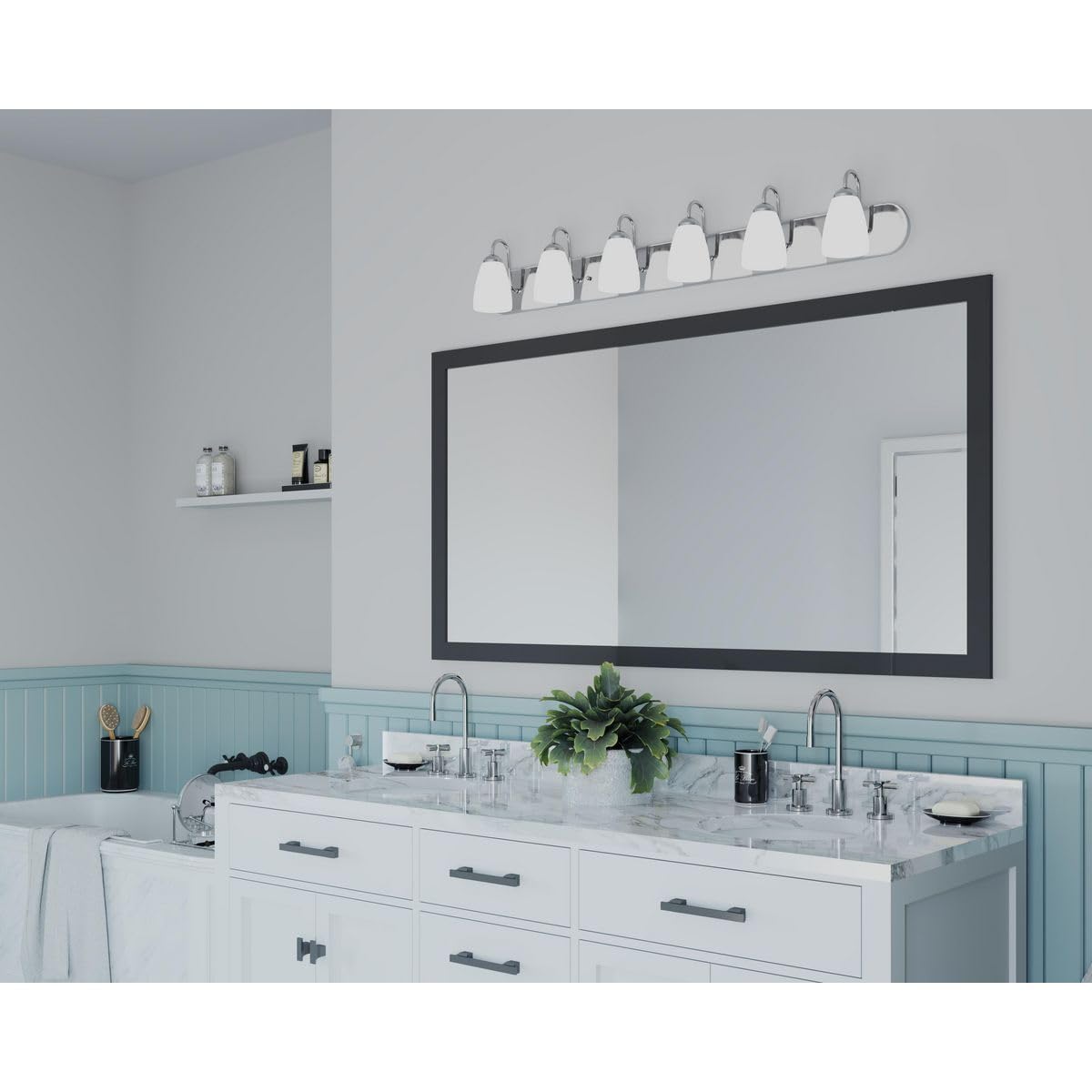 Gather Collection 6-Light Etched Glass Traditional Bath Vanity Light Brushed Nickel