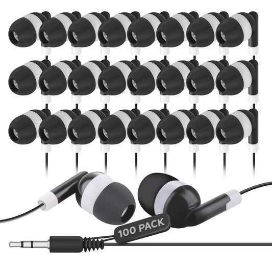 JustJamz Bulk Earbuds 100 Pack | Wired in-Ear Earphones for Classroom, Students, Kids, and Libraries | Disposable Headphones with 3.5mm Jack, Perfect…