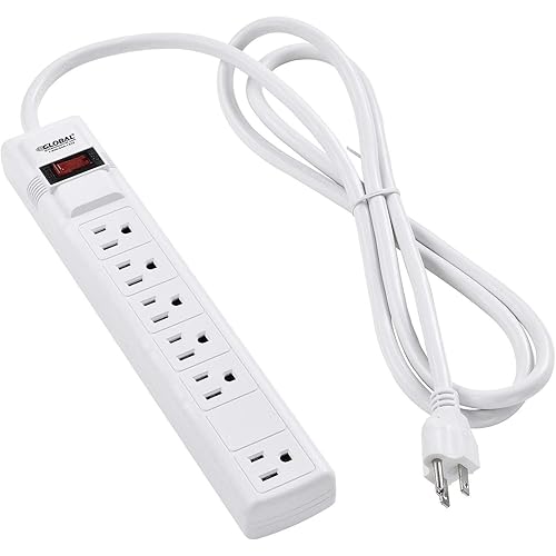 Global Industrial 12" 5+1 Outlet Strip & Surge Protector, 90 Joules, 6-ft Cord, White