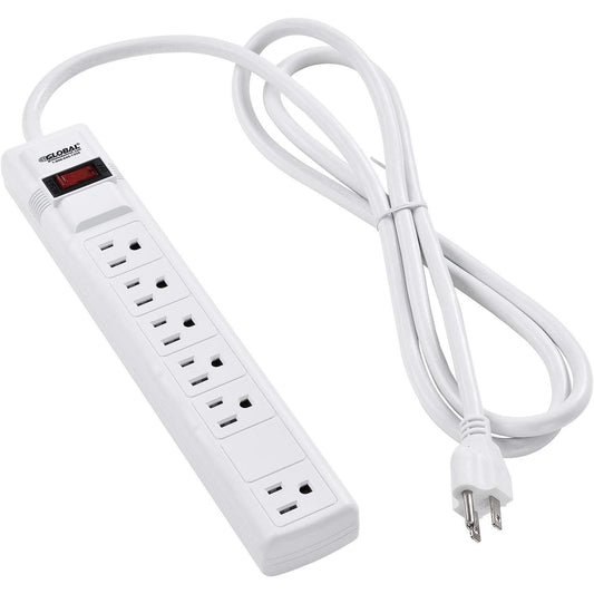 Global Industrial 12" 5+1 Outlet Strip & Surge Protector, 90 Joules, 6-ft Cord, White