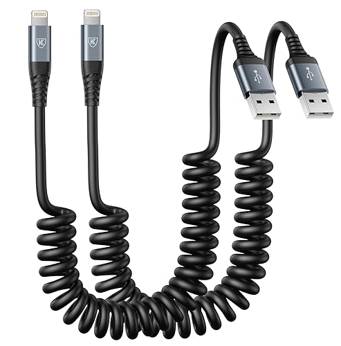 Coiled Lightning Cable, iPhone Charger Cable 3FT for Car, 2 Pack [Apple MFi Certified] 3 Feet Lightning Cord Compatible with iPhone14/13/12/11 Pro…