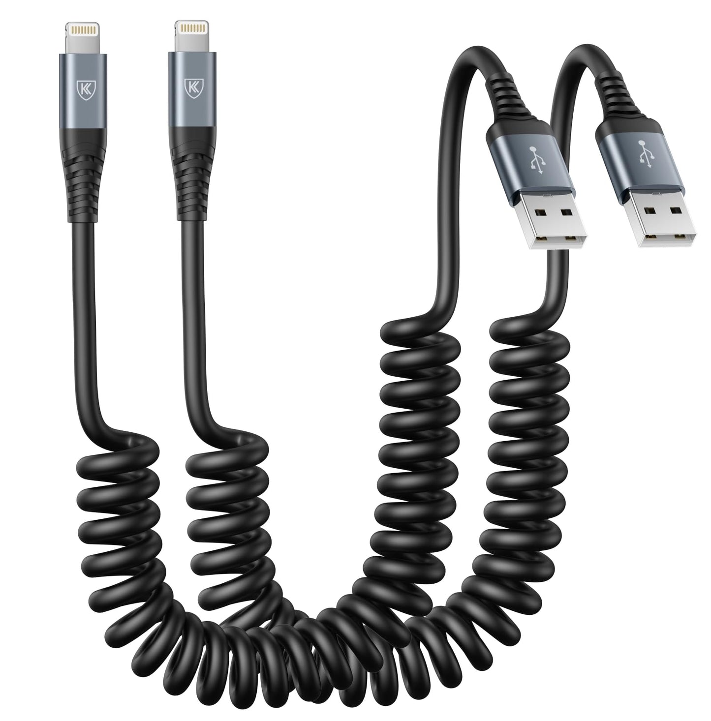 Coiled Lightning Cable, iPhone Charger Cable 3FT for Car, 2 Pack [Apple MFi Certified] 3 Feet Lightning Cord Compatible with iPhone14/13/12/11 Pro…