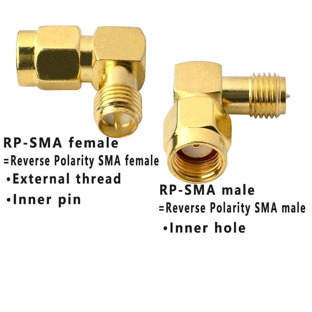 Boobrie 90 Degree Reverse Polarity SMA Coax Adapter RP SMA Male to RP-SMA Female Right Angle Connector for Audio FPV Drone Antennas Radio Video 2-Pack