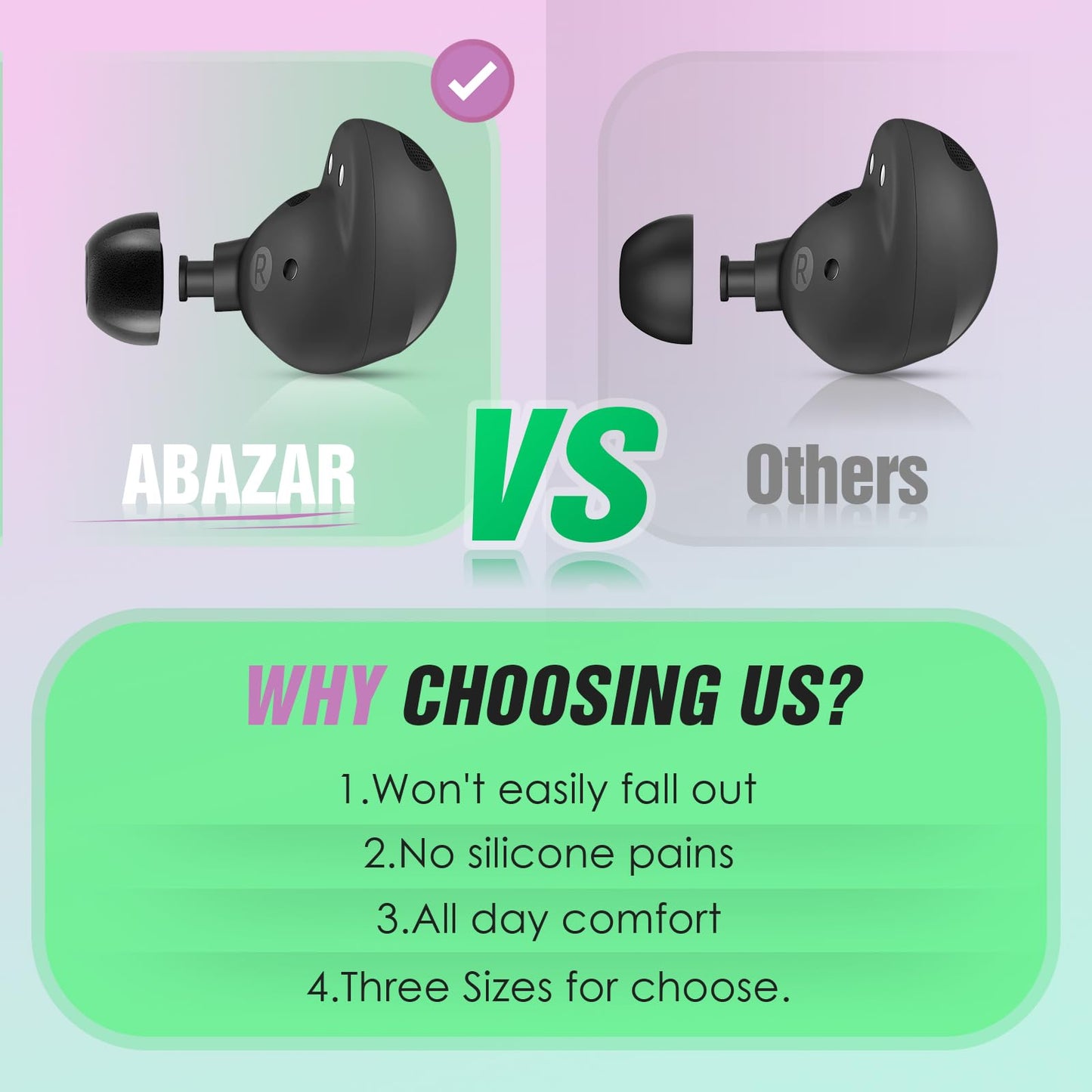 ABAZAR Memory Foam Tips for Samsung Galaxy Buds 2 Pro, No Silicone Eartips Pain, Anti-Slip Replacement Ear Tips, Fit in the Charging Case, Reducing