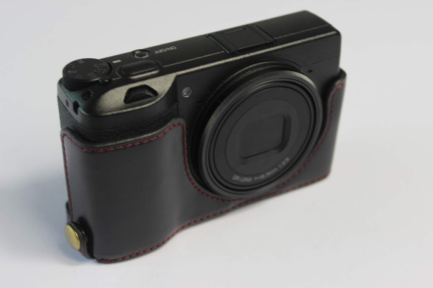 Ricoh GR III Case, BolinUS Handmade PU Leather Half Camera Case Bag Cover Bottom Opening Version for Ricoh GR III with Hand Strap (Black)