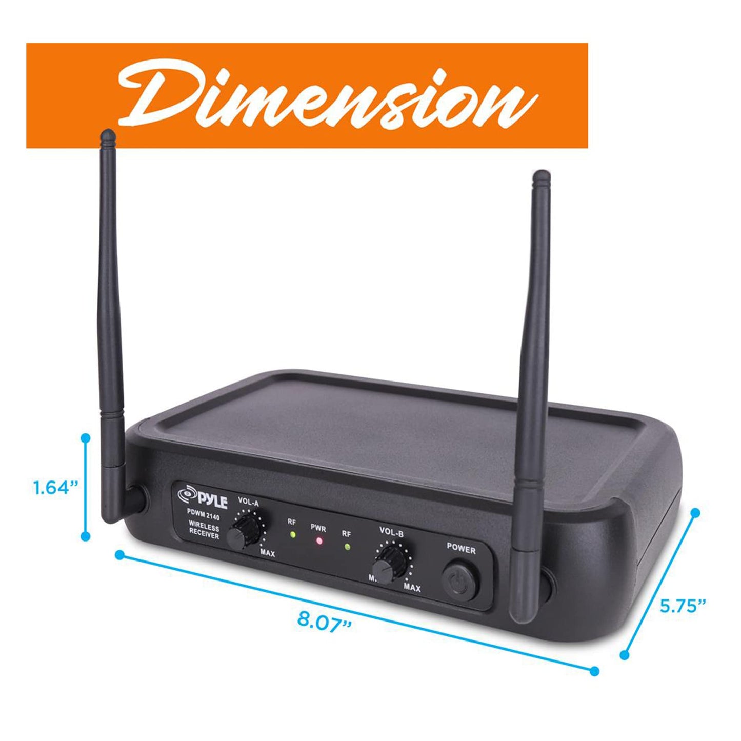 Pyle Channel Microphone System-VHF Fixed Dual Frequency Wireless Set with 2 Handheld Dynamic Transmitter Mics, Receiver Base-for PA, Karaoke, Dj Party