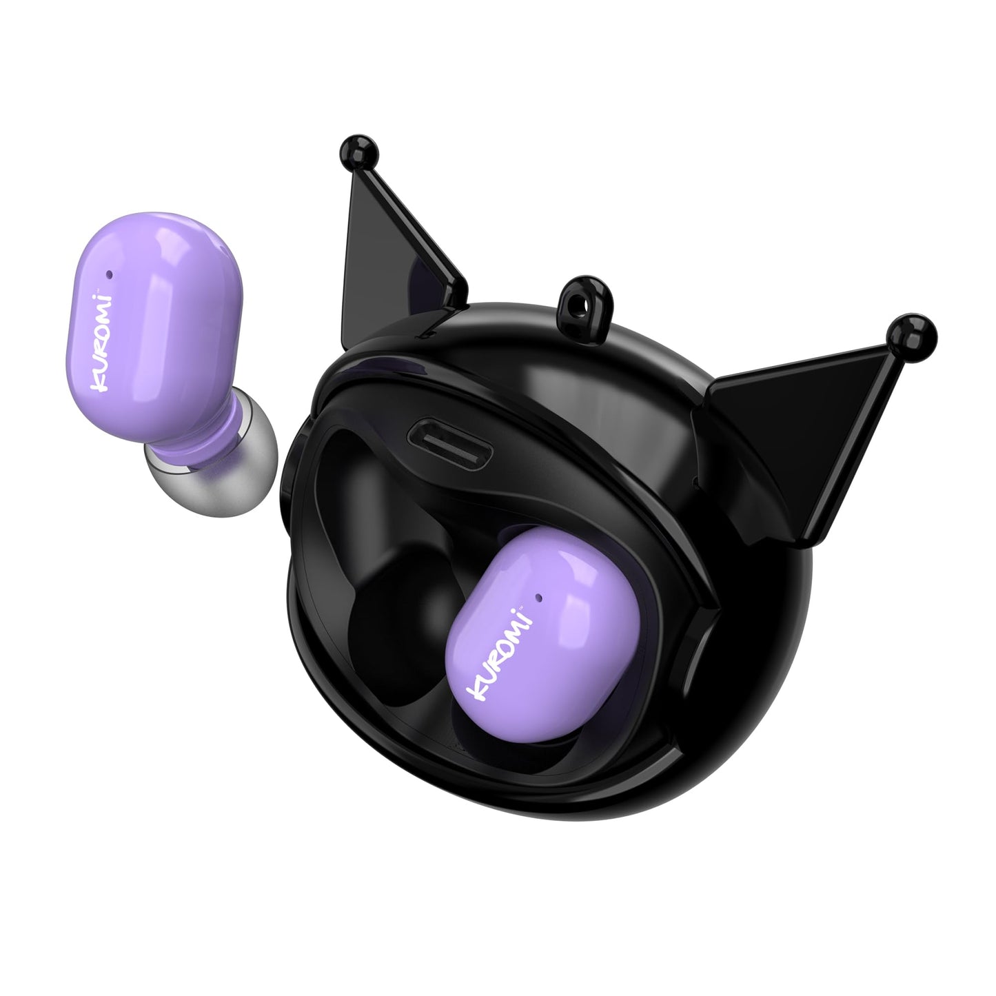 Hello Kitty Kuromi Wireless Bluetooth Earbuds with Rotating Charging Case | Built-in Mic, Hands-Free Calling, Purple and Black Design for Kids & Fans