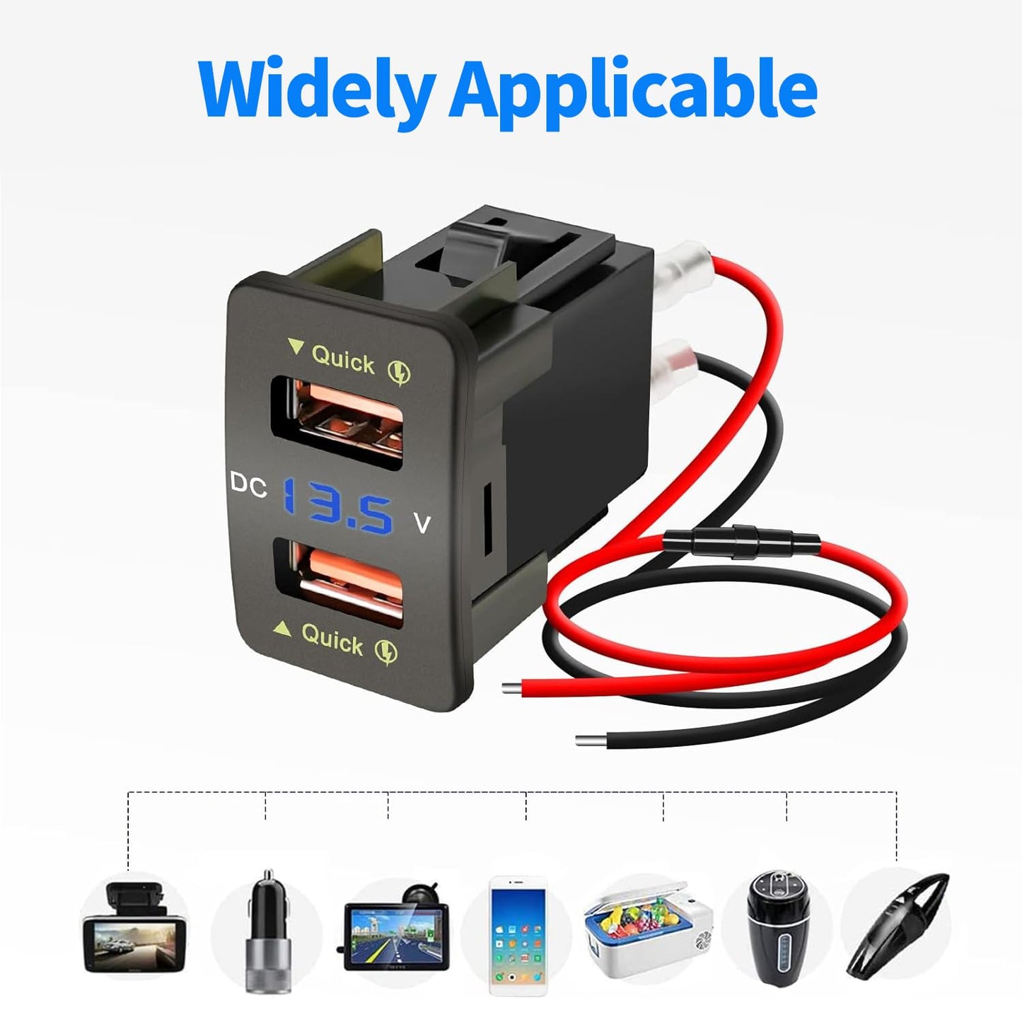 Levigo Car Charger USB QC3.0 Fast Charging Suitable for Honda Cars Power Socket with 2 Interfaces Switch Hole LED Voltage Meter Display Suitable