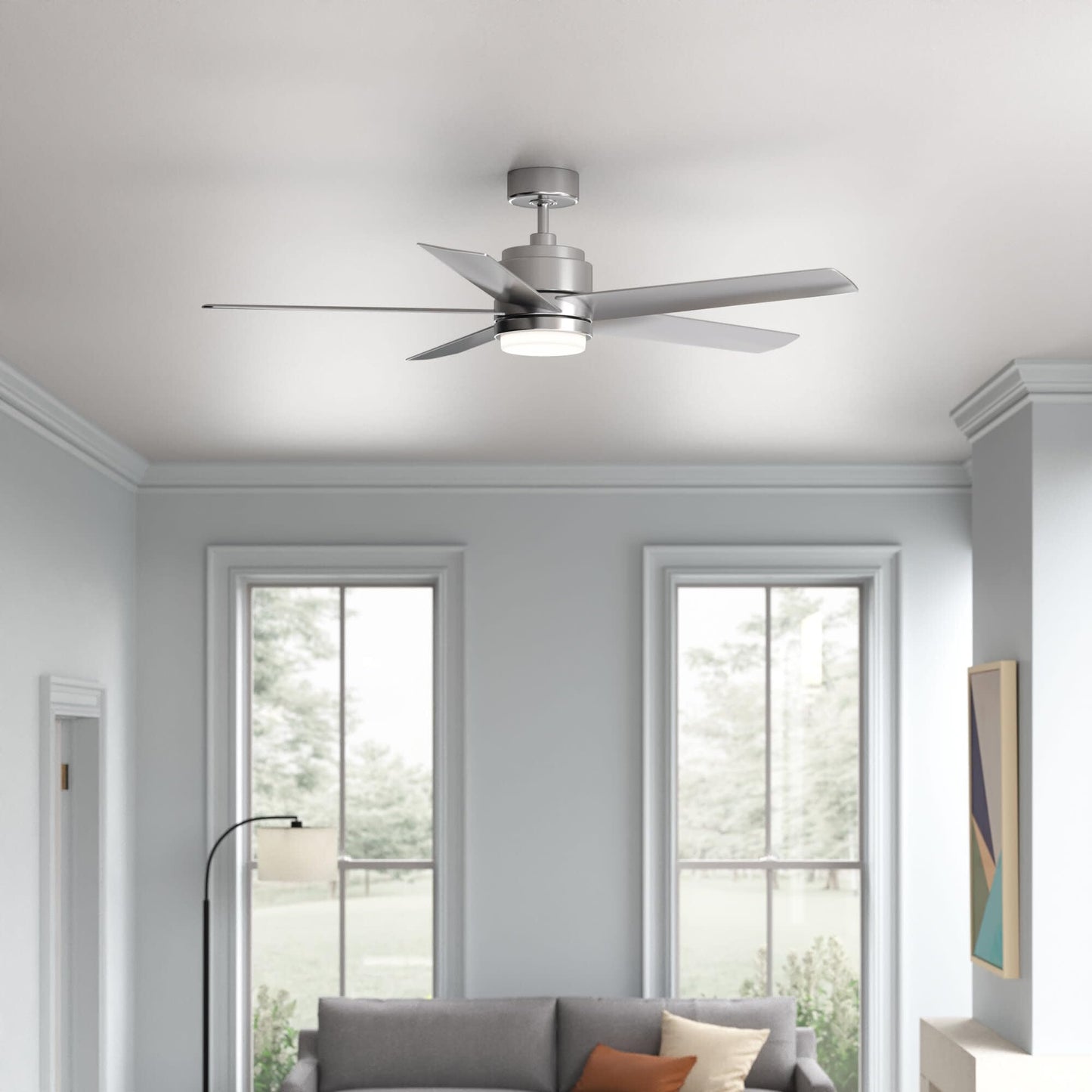 Hinkley Tier 54" Indoor/Outdoor Smart Ceiling Fan with Light + Remote - Composite Fan Blades, Integrated LED - Brushed Nickel