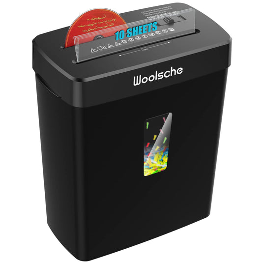 Woolsche Paper Shredder,10-Sheet Cross Cut with 3.43-Gallon Basket, P-4 Security Level,3-Mode Design - Shreds CD and Credit Card,Durable,Fast and Jam