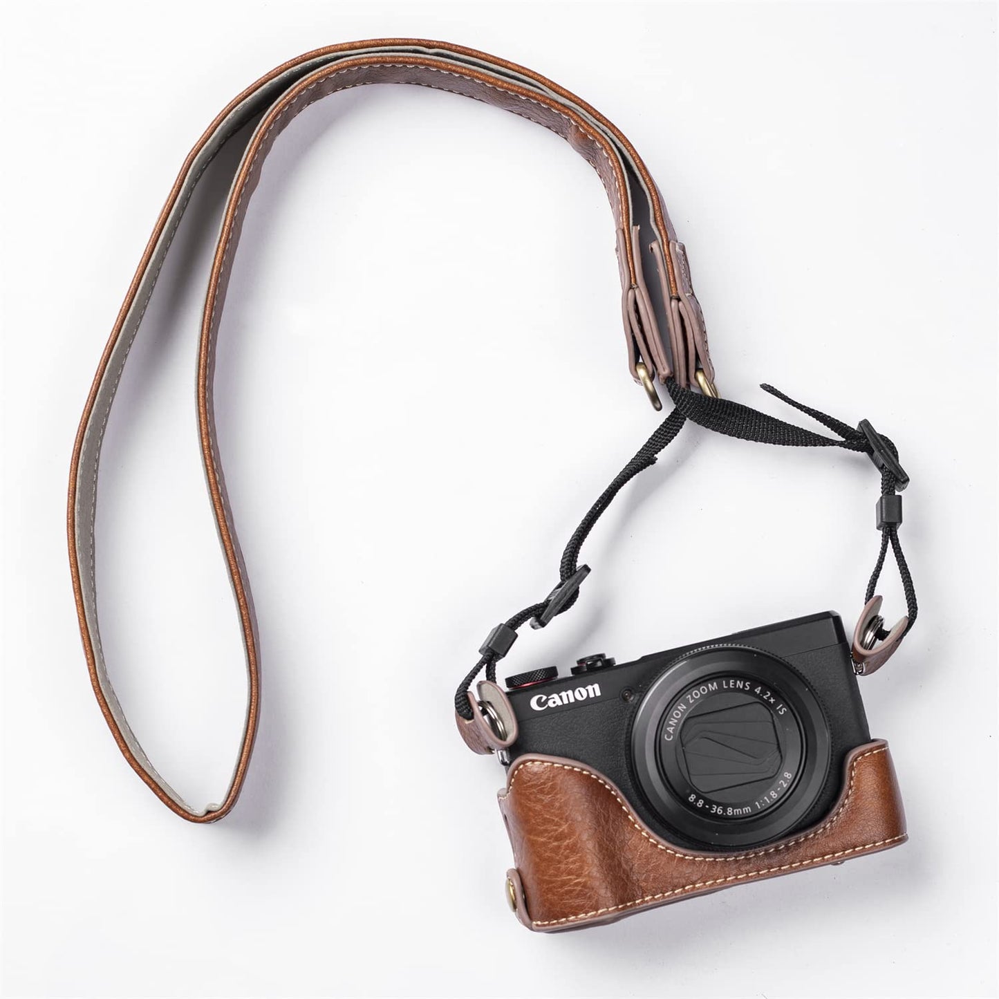 BolinUS Premium PU Leather FullBody Camera Case Bag Cover for Canon PowerShot G7 X Mark II/Mark III G7X2 G7X3 With Neck Strap (Brown)