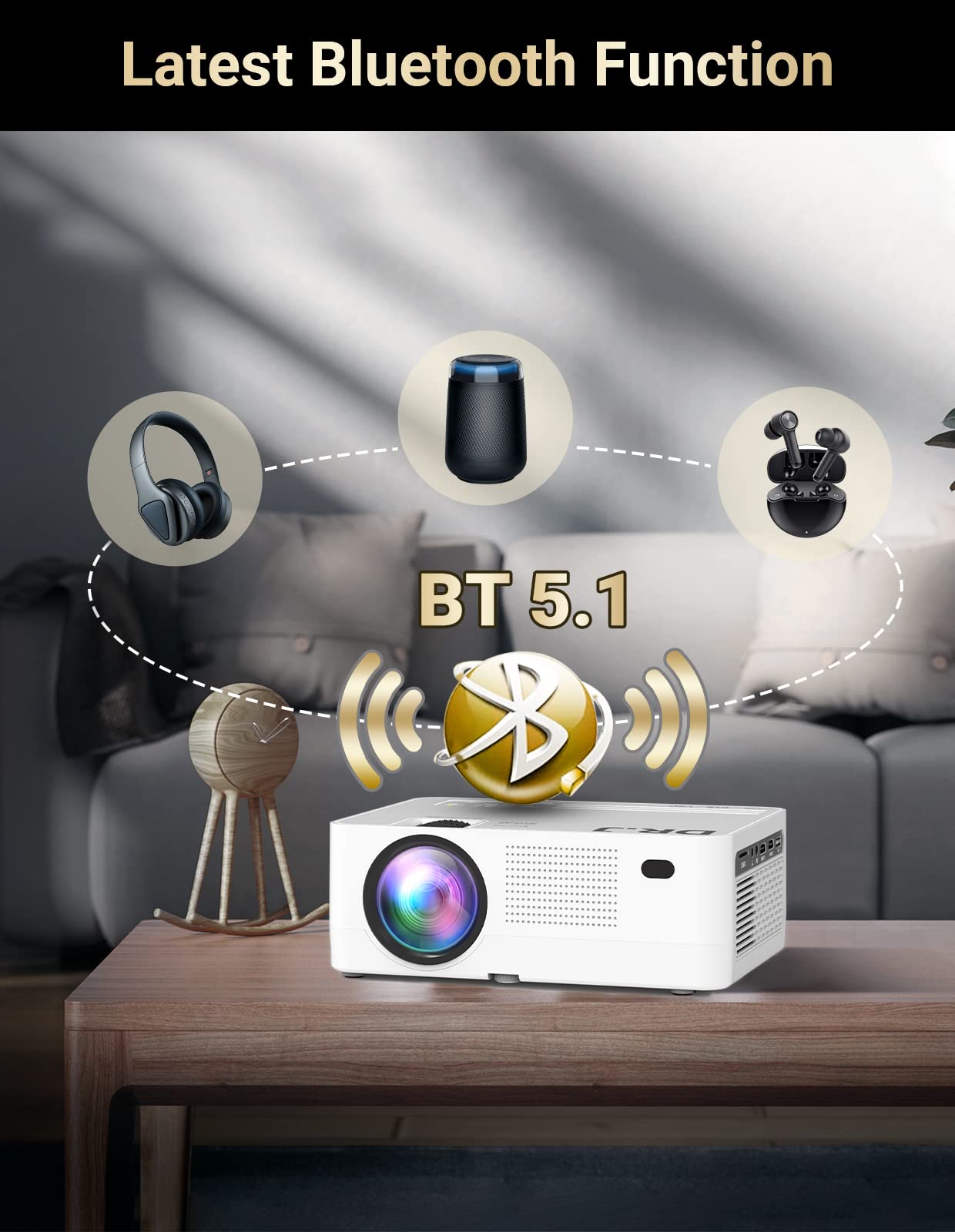 5G WiFi Bluetooth Projector, Full HD Native 1080P Projector with Wireless Mirroring Screen, Compatible with TV Stick/HDMI/DVD Player/AV for Theater